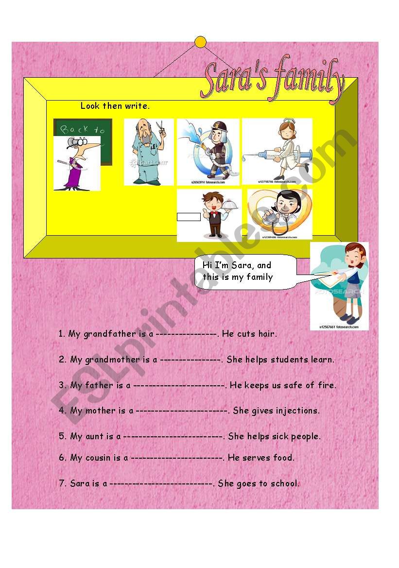family and occupations worksheet