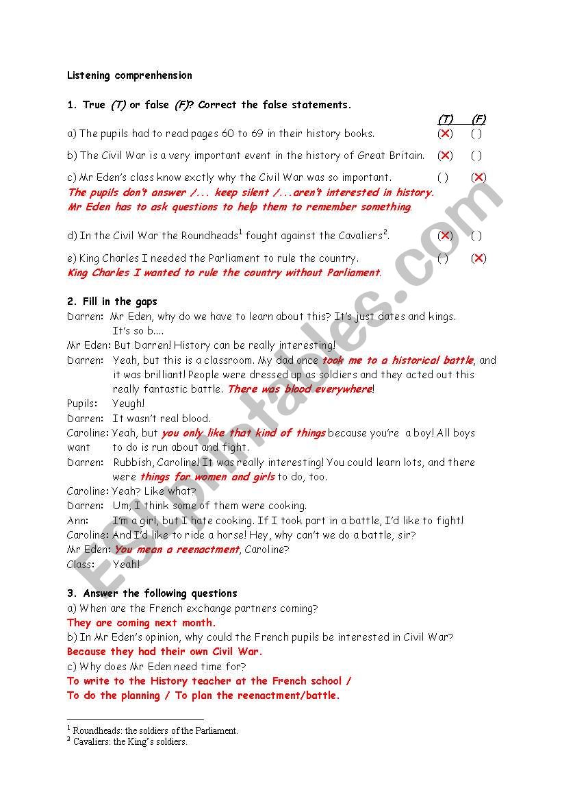 Living history (solutions) worksheet