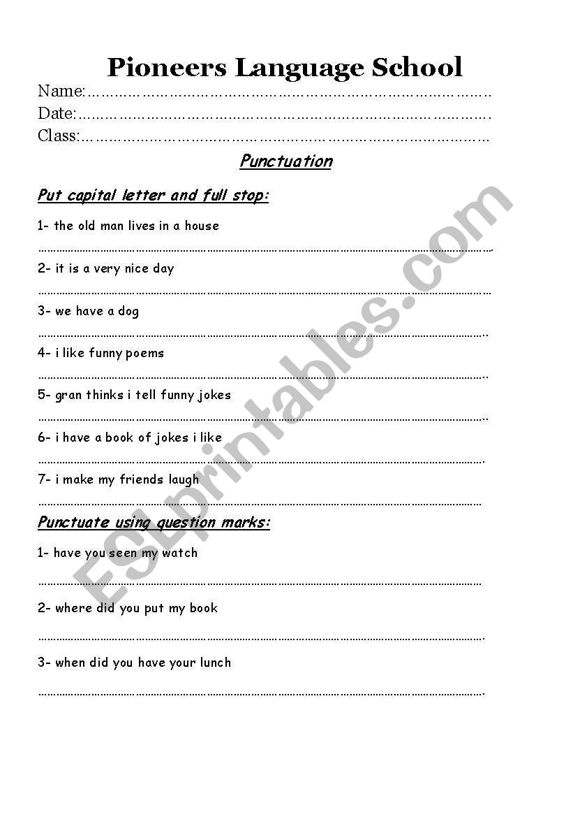 punctuation worksheet