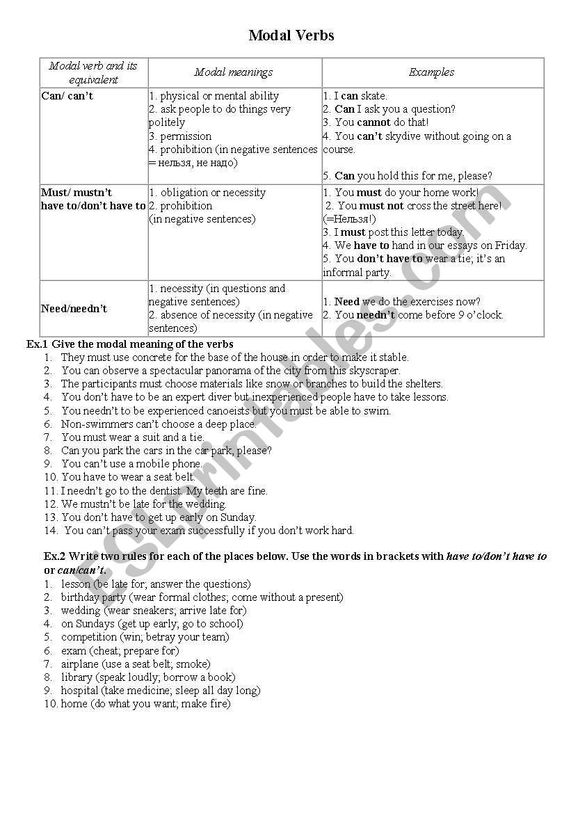 modal verbs worksheet