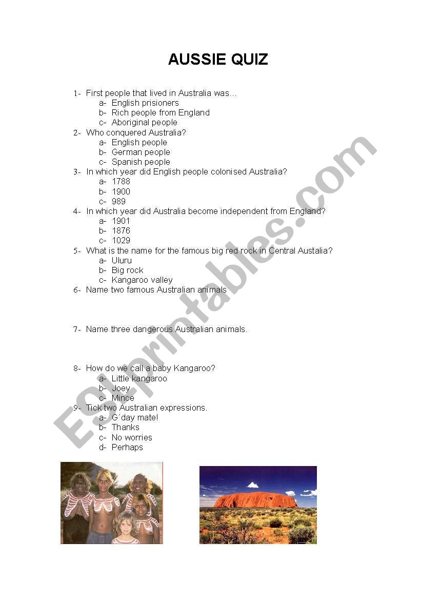 Aussie Quiz worksheet