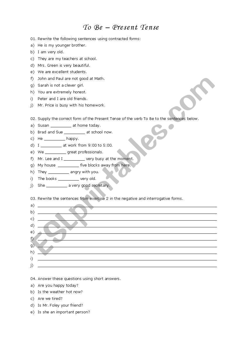 To Be - Present Exercises worksheet