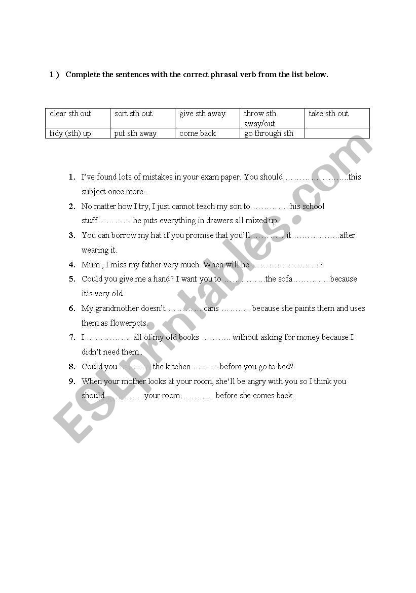 phrasal verbs worksheet