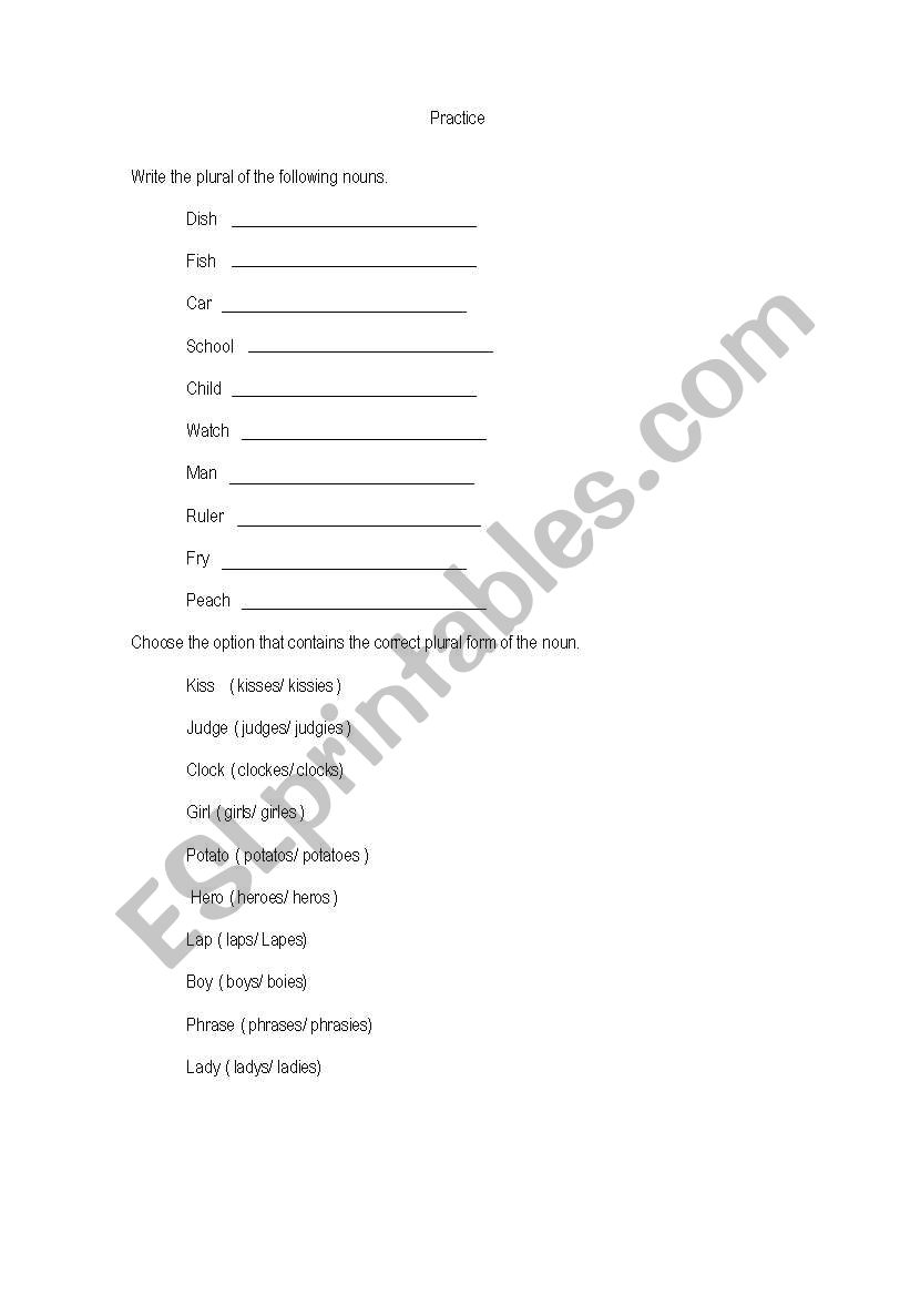 plural nouns worksheet