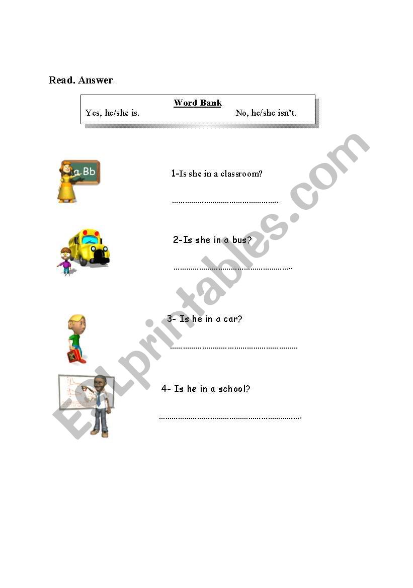 Is he / she in a ...? worksheet