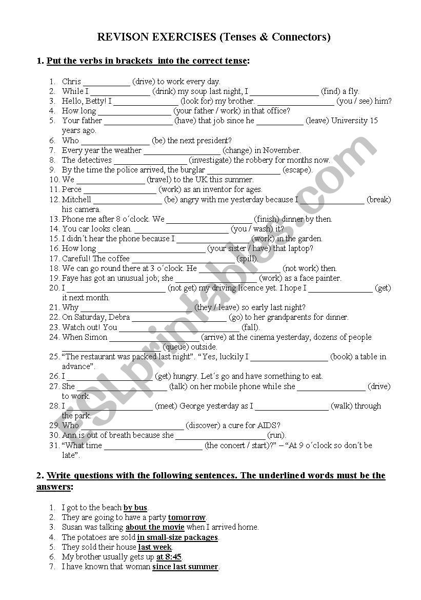 Tenses and Connectors 2 Bachillerato