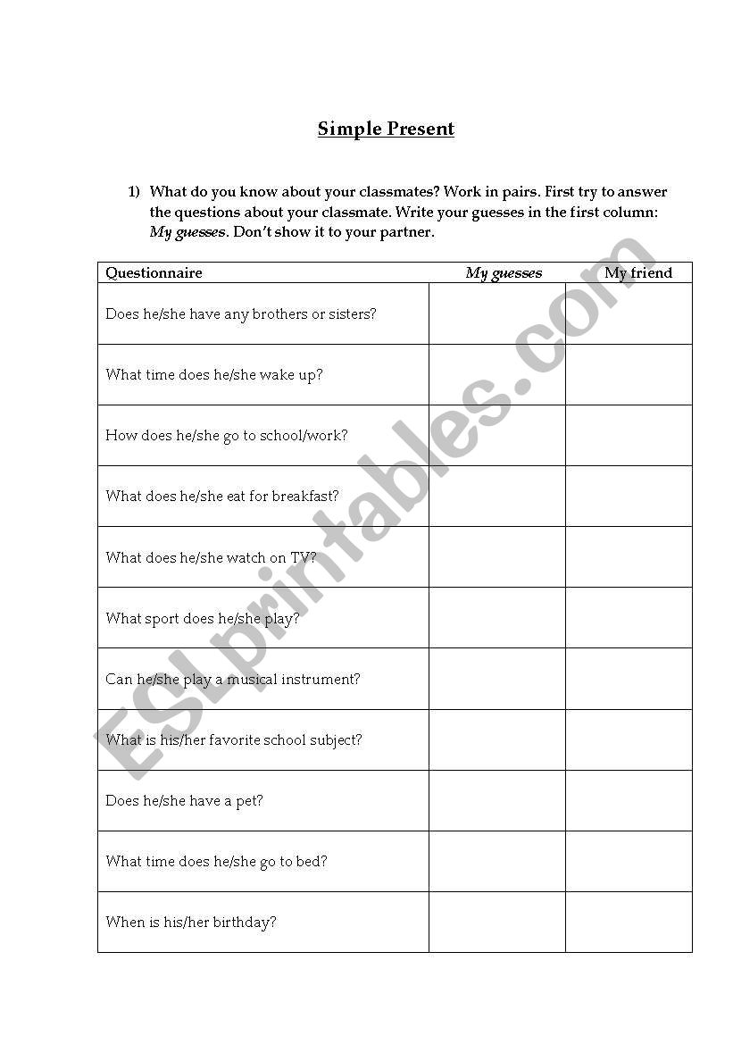 Simple Present worksheet