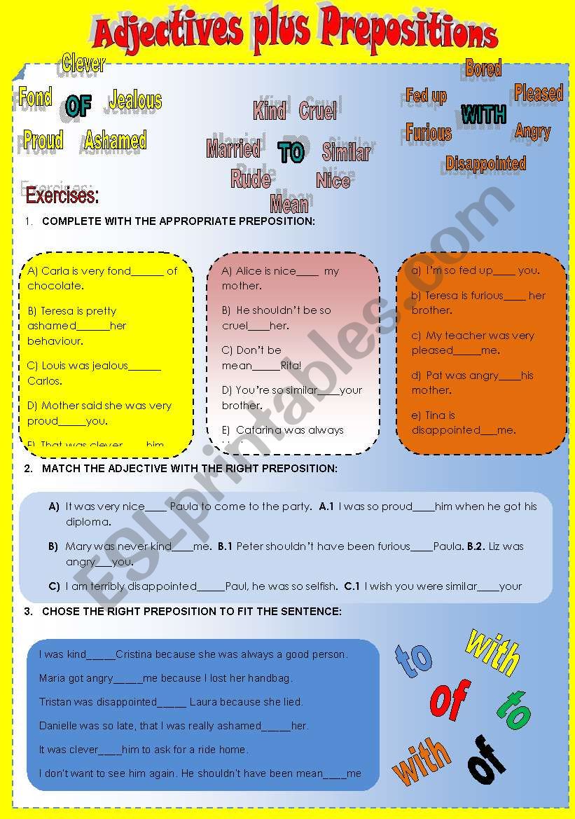Adjectives Plus Prepositions I OF TO WITH ESL Worksheet By Serennablack