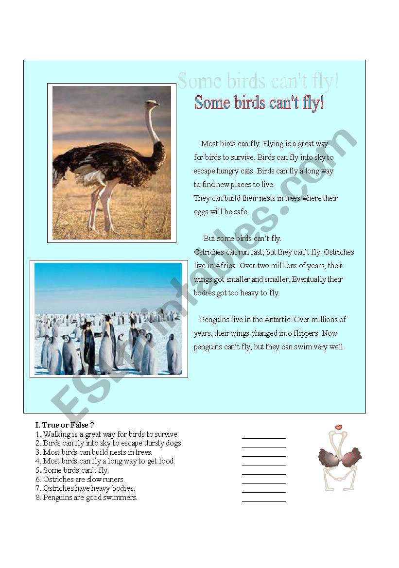 Some Birds Can´t Fly Reading Comprehension Modals With Cancan´t Esl Worksheet By Zhlebor