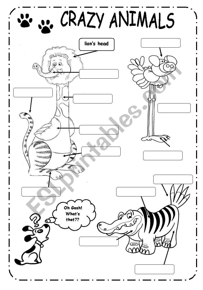 Animals Parts Of The Body Possessive Case B W Esl Worksheet By Vivi Quir