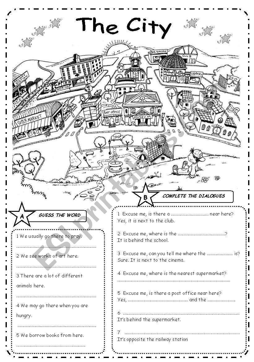 THE CITY + Prepositions – B&W - ESL worksheet by Vivi Quir