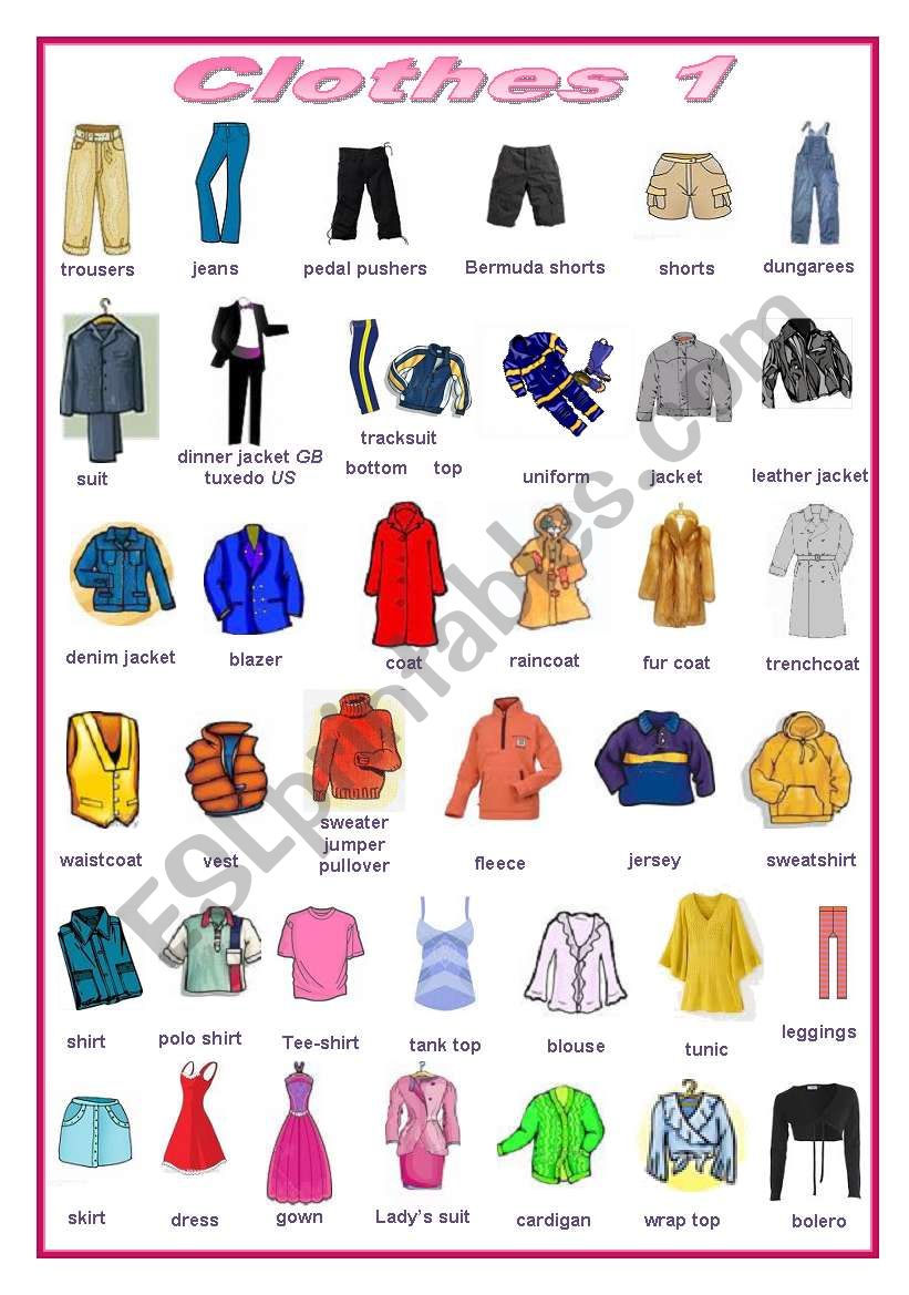 English worksheets: Clothes (editable)