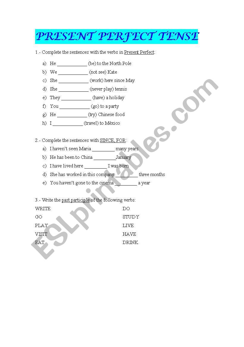 PRESENT PERFECT worksheet