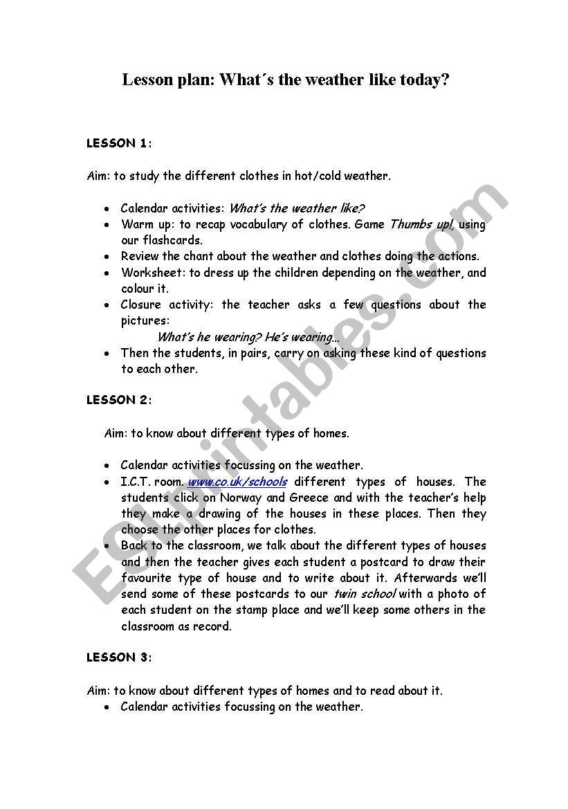 Lesson Plan. What´s The Weather Like? - ESL Worksheet By Nosolohoy