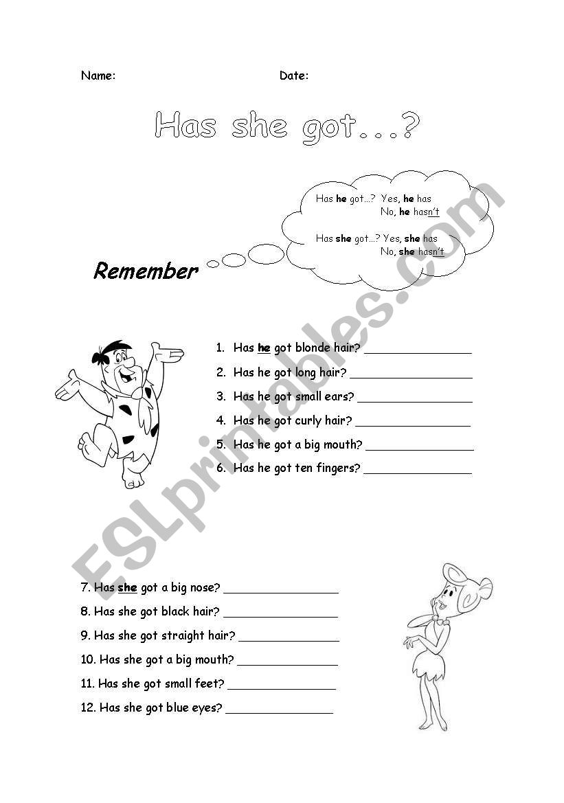 Has he got...? worksheet