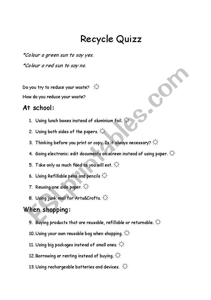 Lets think about RECYCLE worksheet