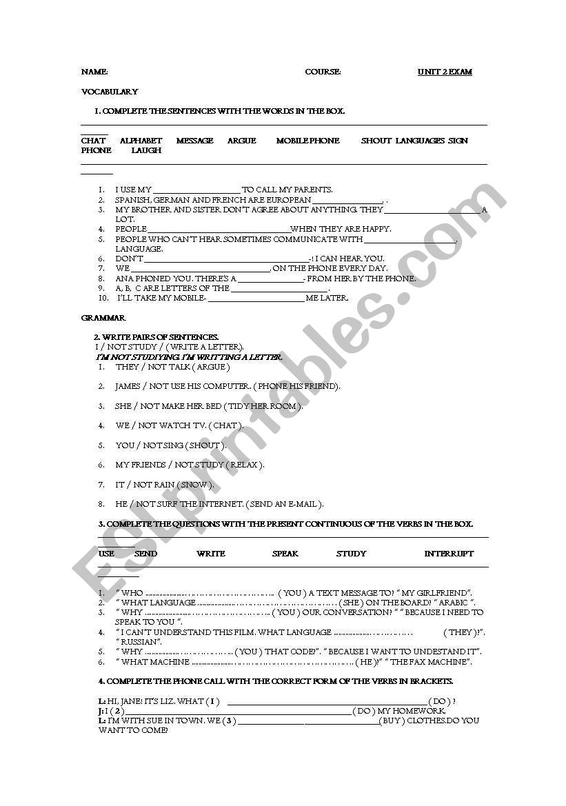 EXAM UNIT 2 2 ESO worksheet