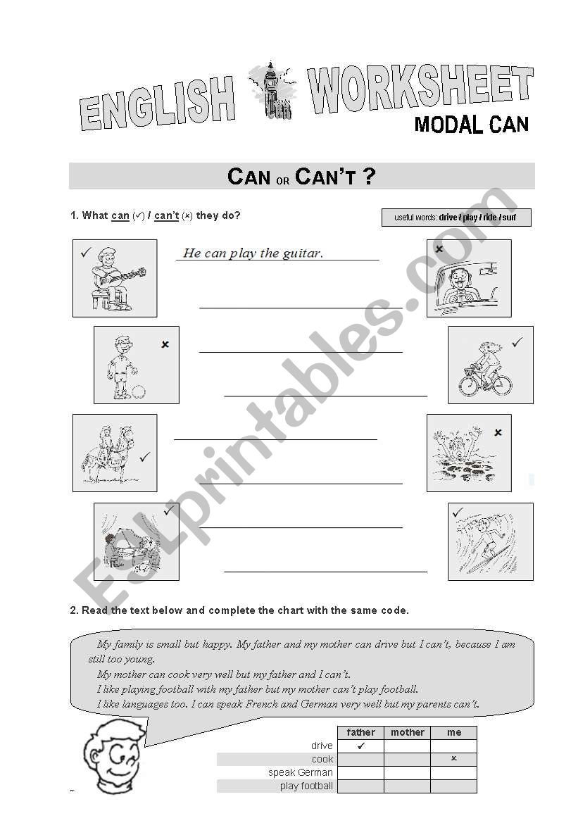 CAN or CAN´T - ESL worksheet by jccm