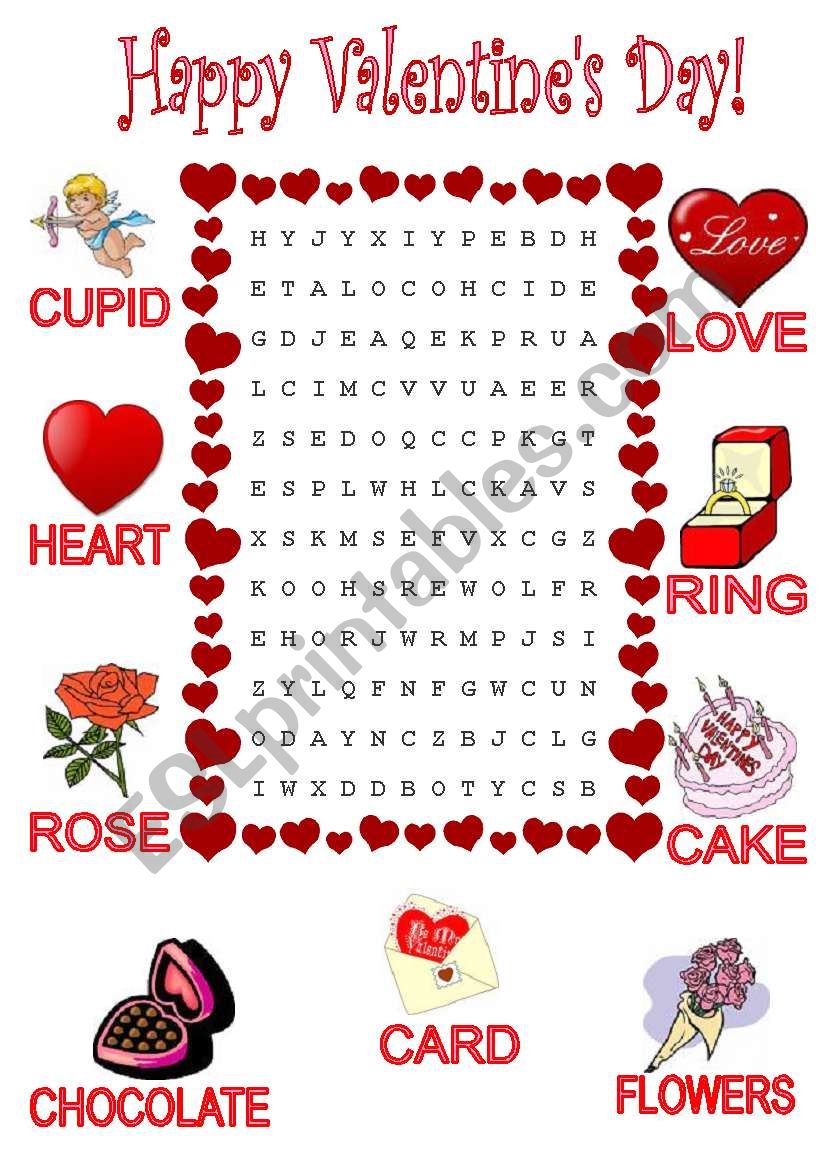 Valentine´s Day Word Search - ESL worksheet by LittleFatMan