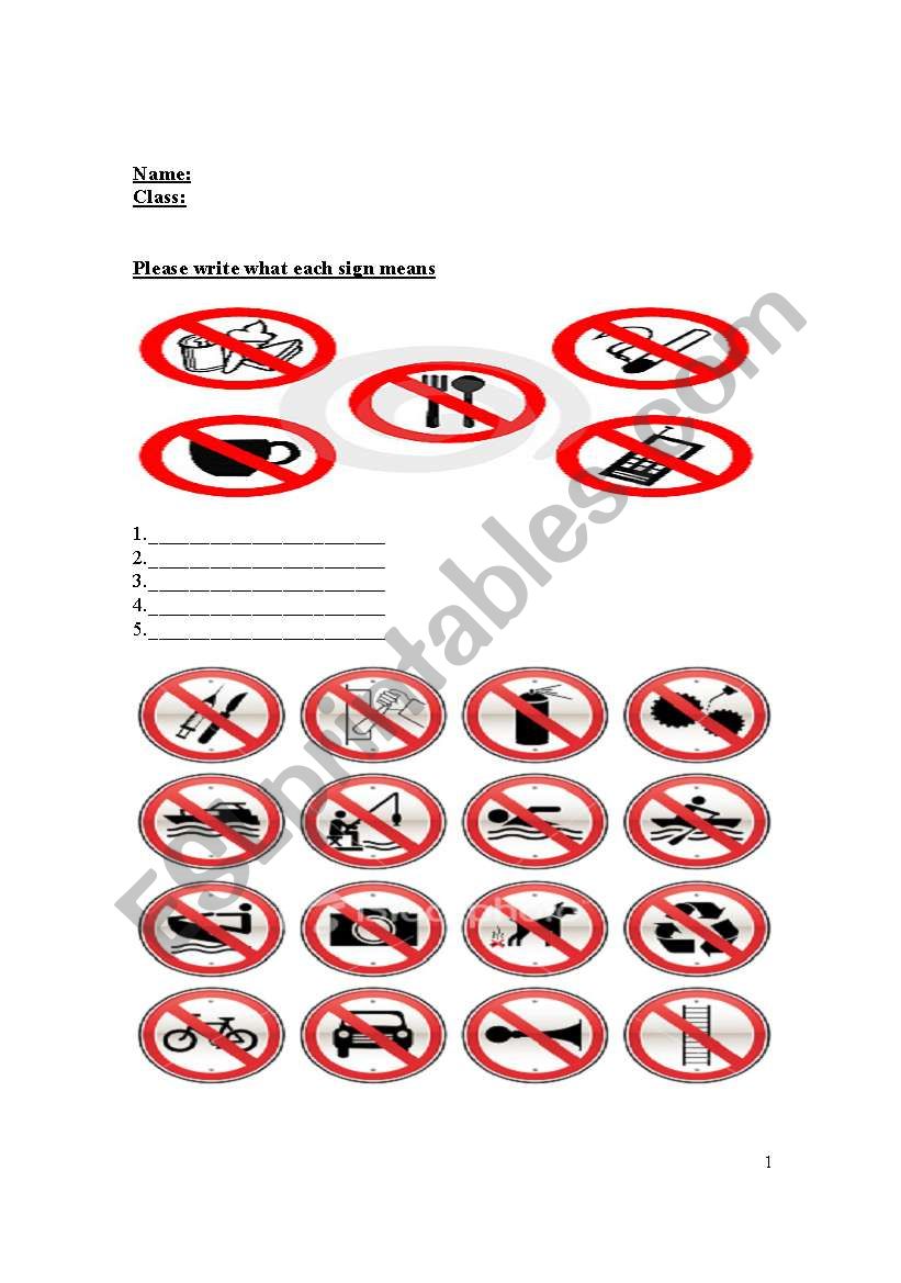 Road Sign Worksheet worksheet