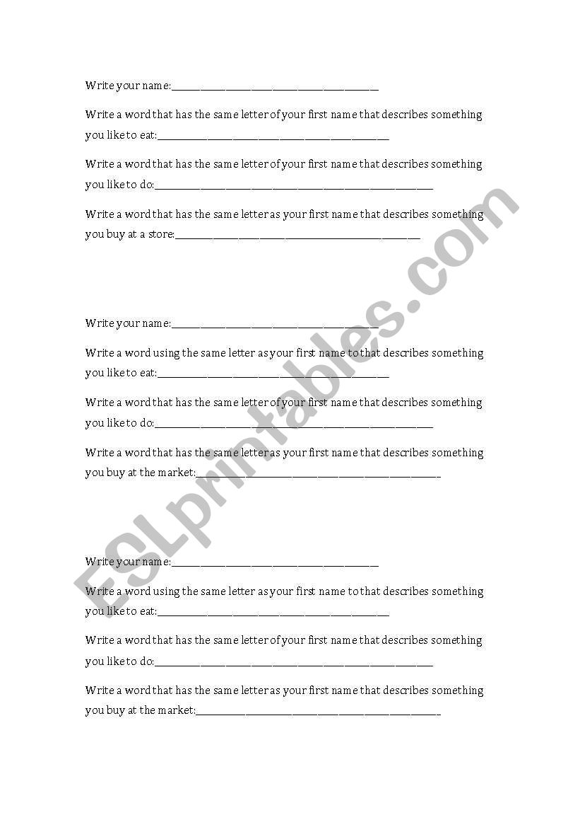 New Names game Icebreaker  worksheet