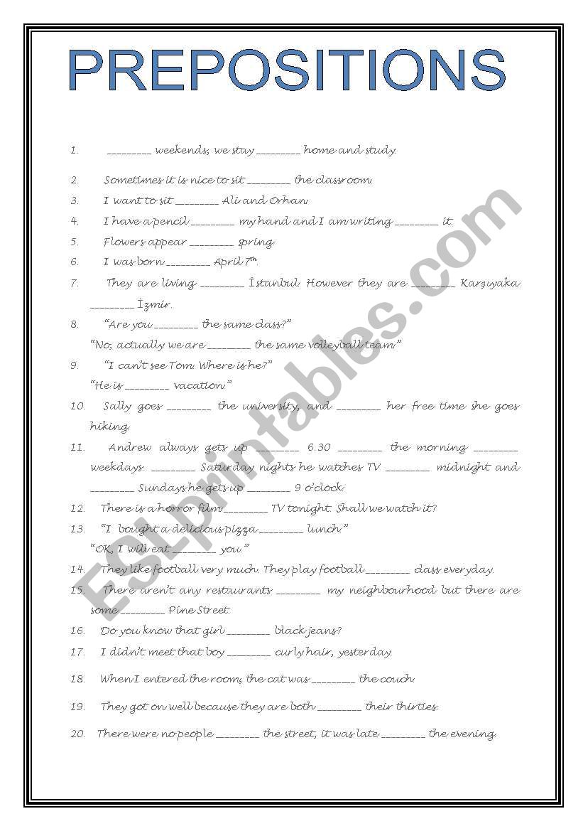 PREPOSITIONS worksheet