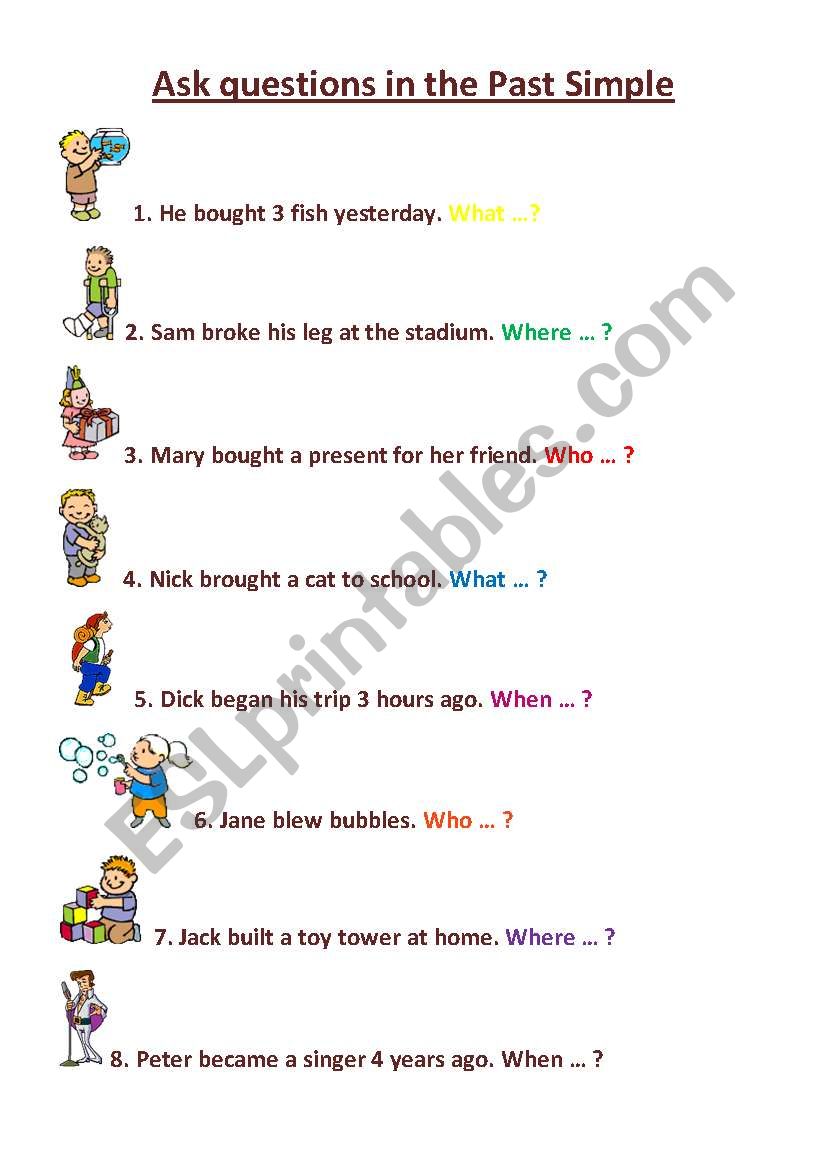 PAST SIMPLE QUESTIONS ESL Worksheet By Zhoukovets