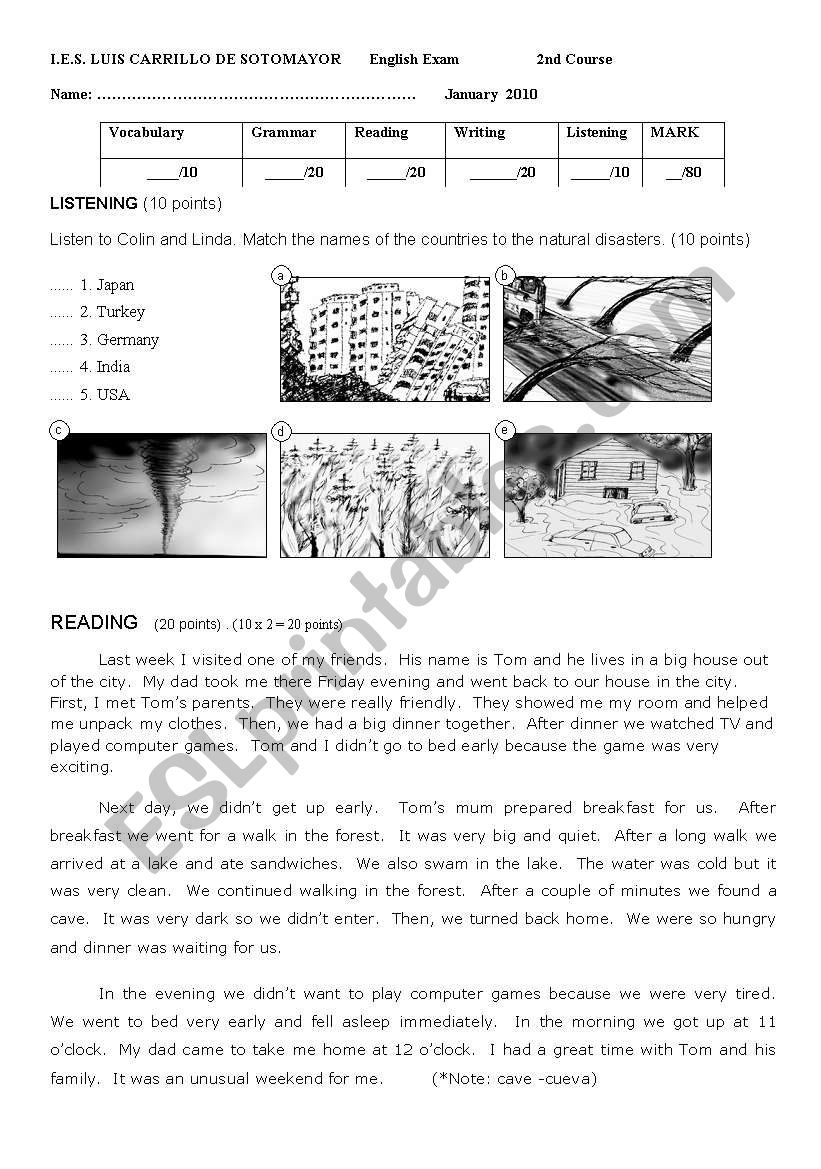 first test second term 2ESO worksheet