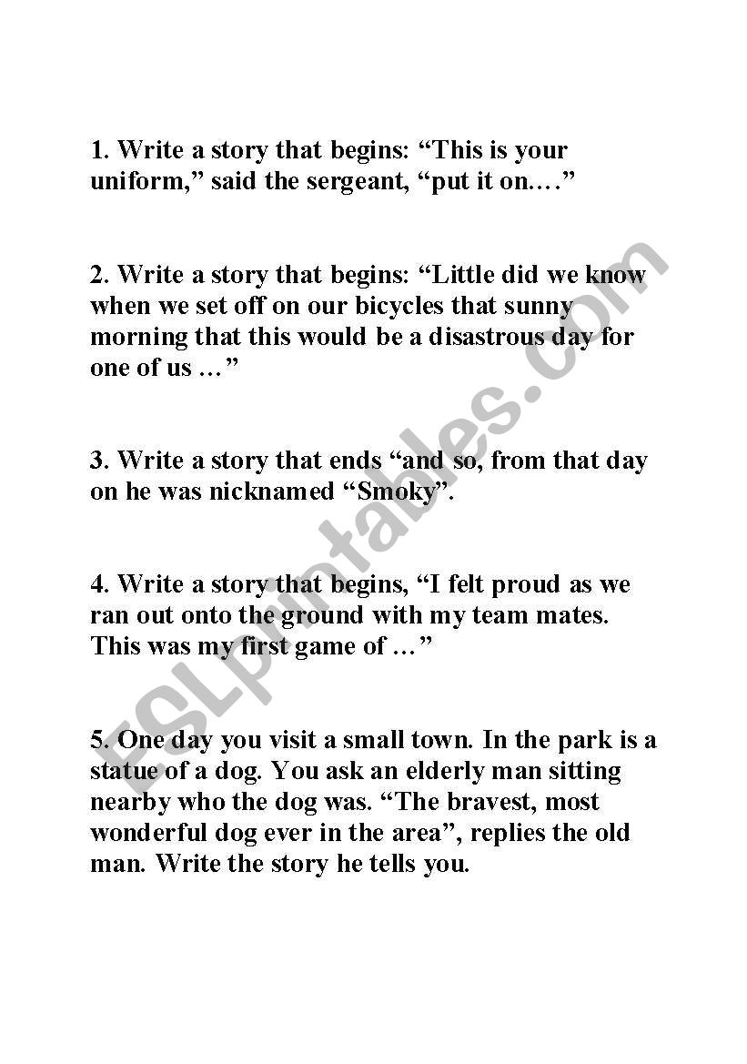 Story Starters worksheet