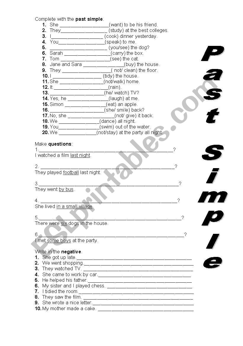 Past simple and Adjectives worksheet