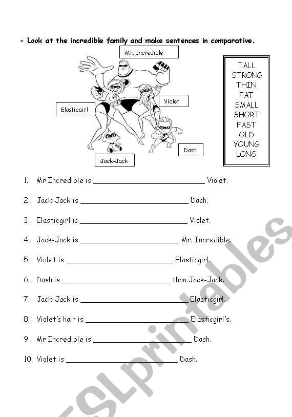 Comparative Of Adjectives Exercises ESL Worksheet By Willmihusa