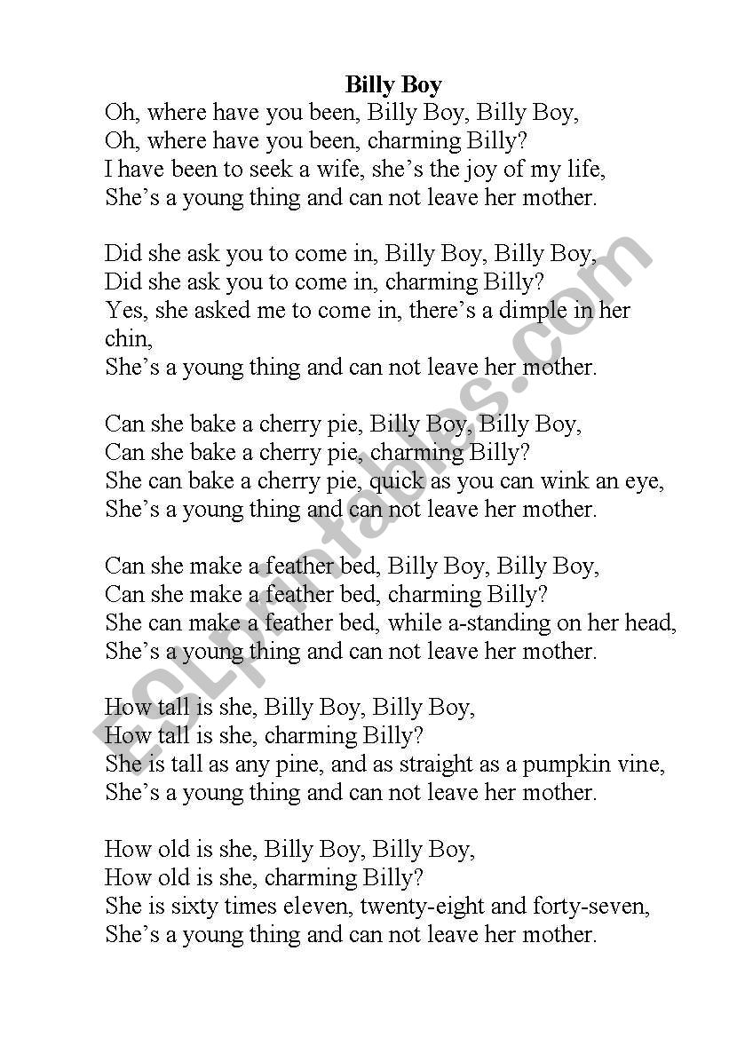 Billy boy song worksheet