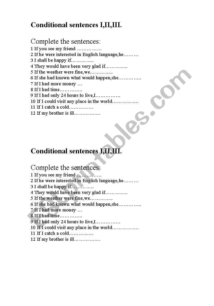 Conditional sentences I, II, III