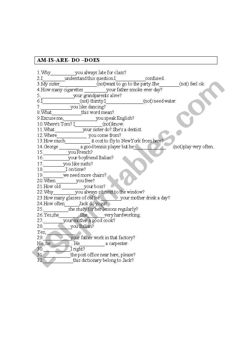 AM-IS-ARE-DO-DOES  worksheet
