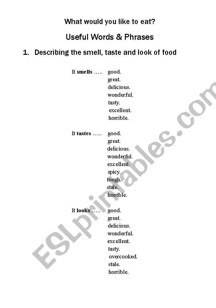 What would you like to eat? worksheet