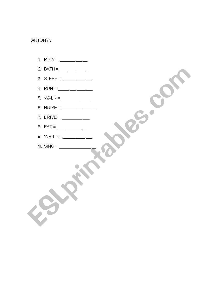 ANTONYM worksheet