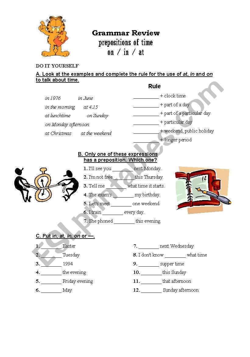 Prepositions Of Time In On At Esl Worksheet By Sonia M