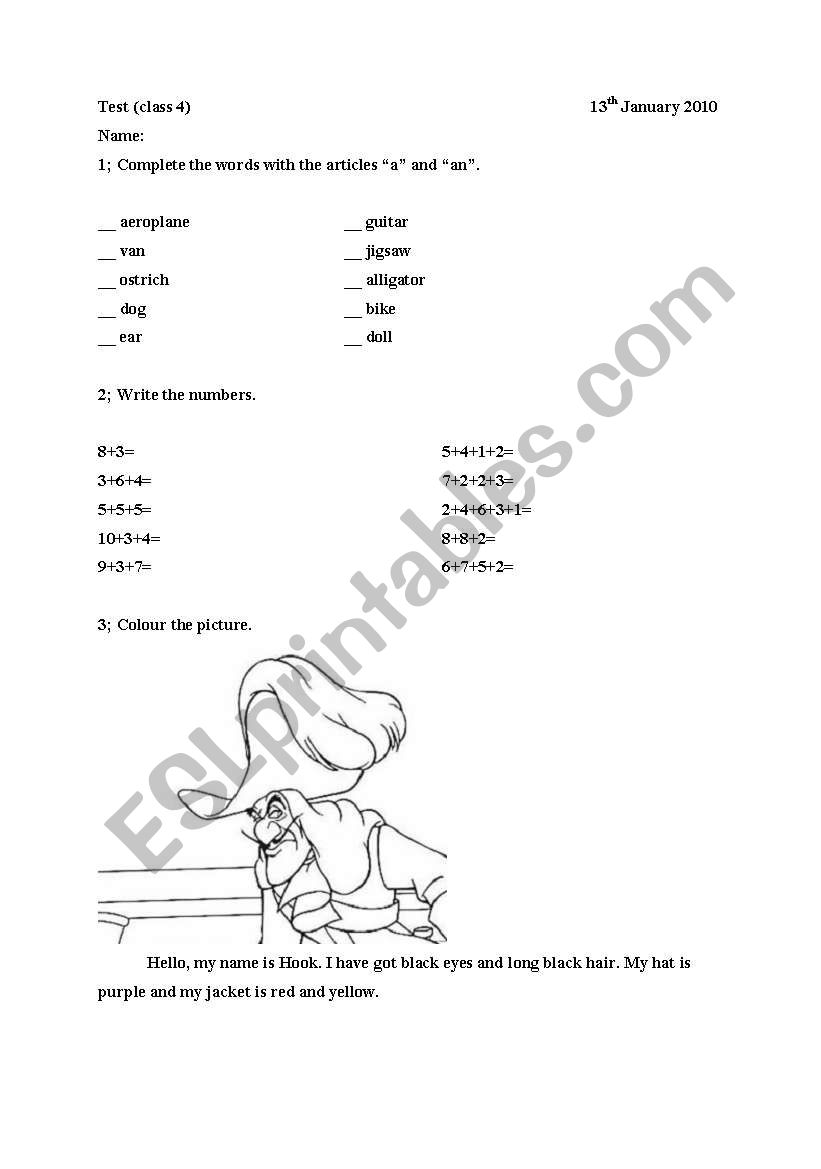 Test (class 4) worksheet