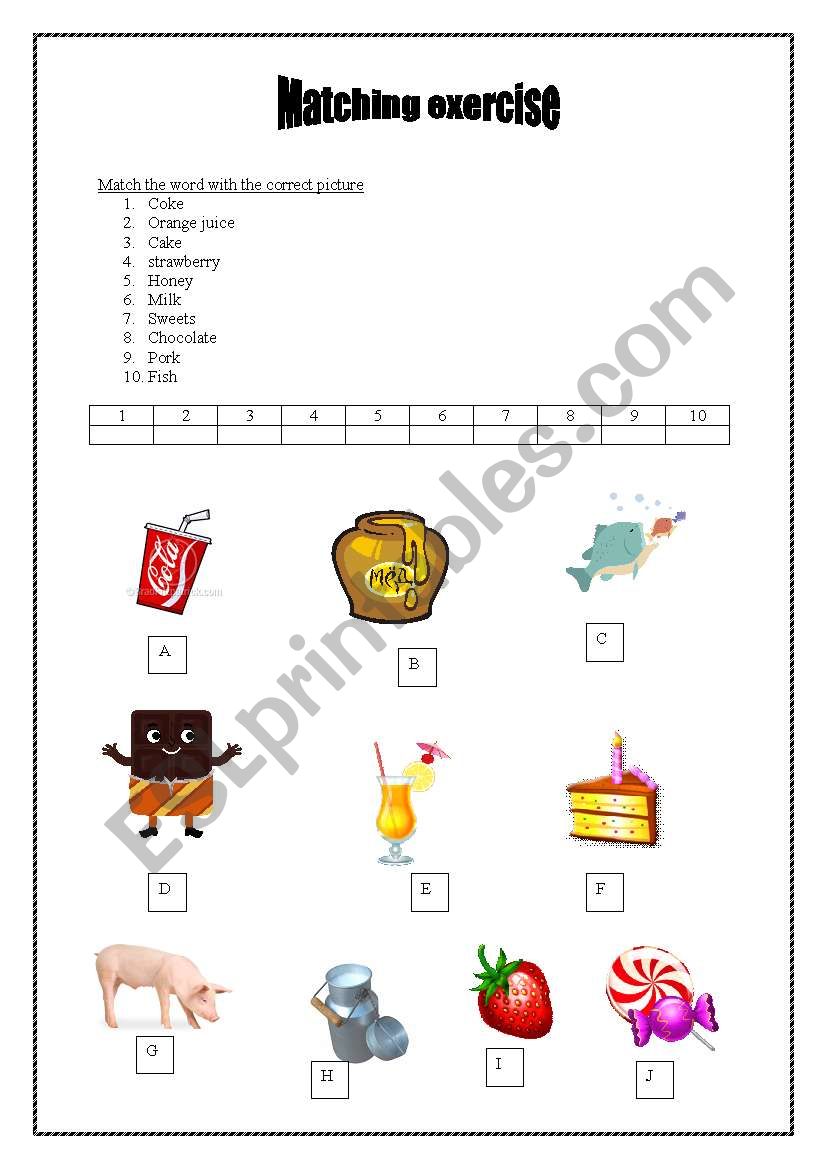 food and drinks  worksheet