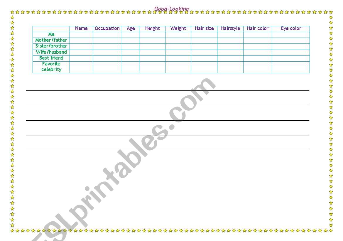 Writting Table - Appearance worksheet