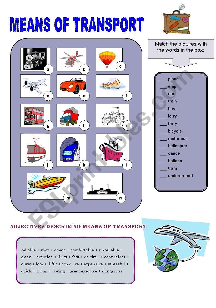 Transportation Matching worksheet  Vocabulary, English vocabulary