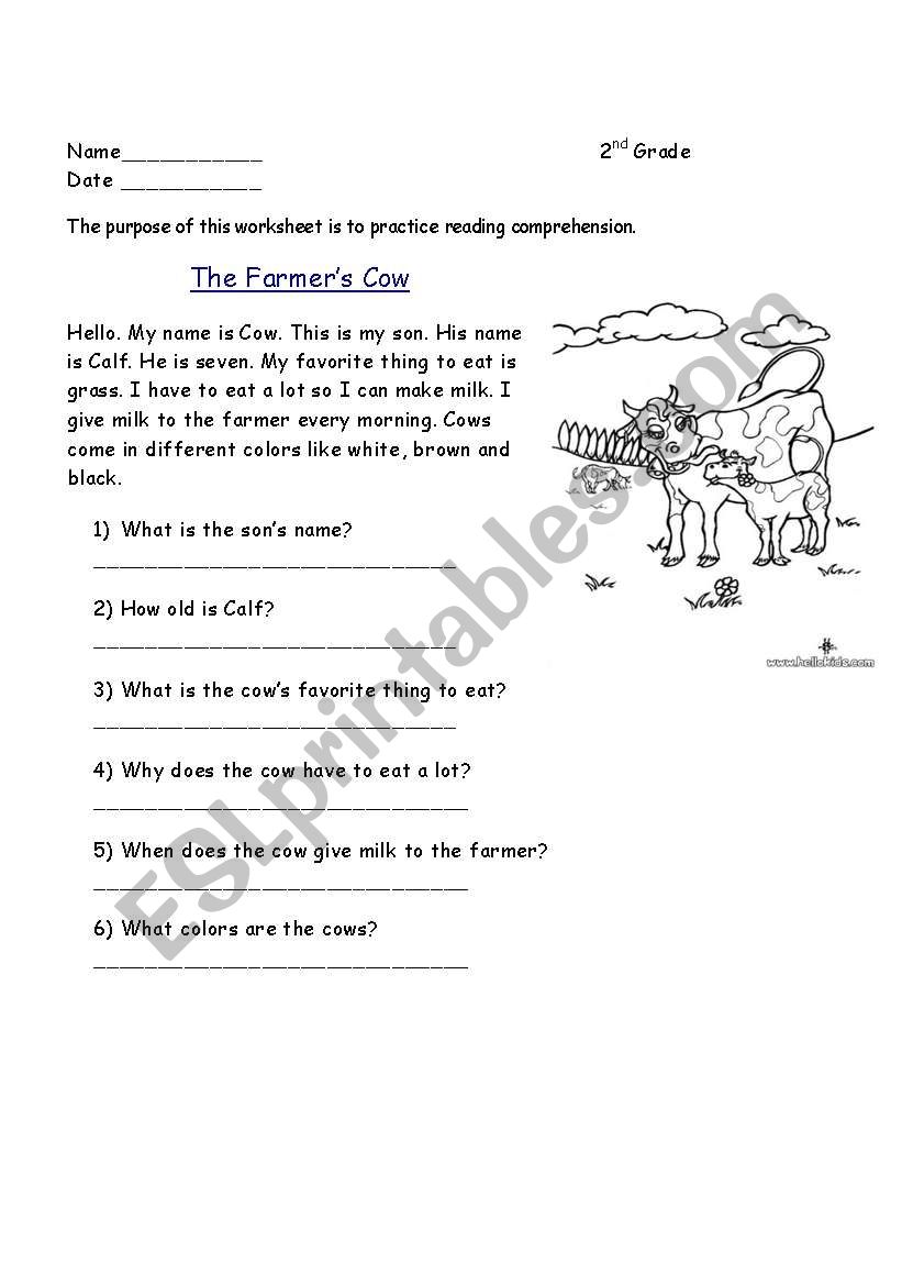 Comprehension: The Farmer´s Cow - ESL worksheet by imanbillah