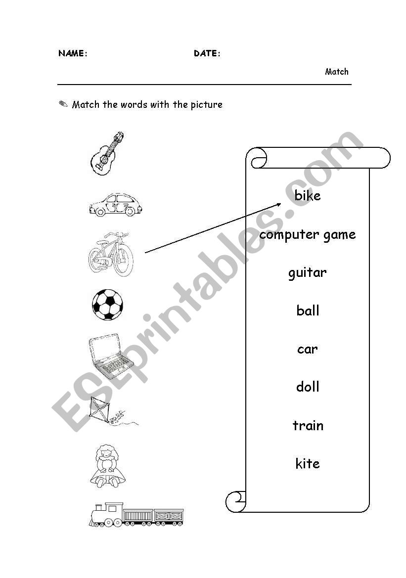 Match the toys worksheet