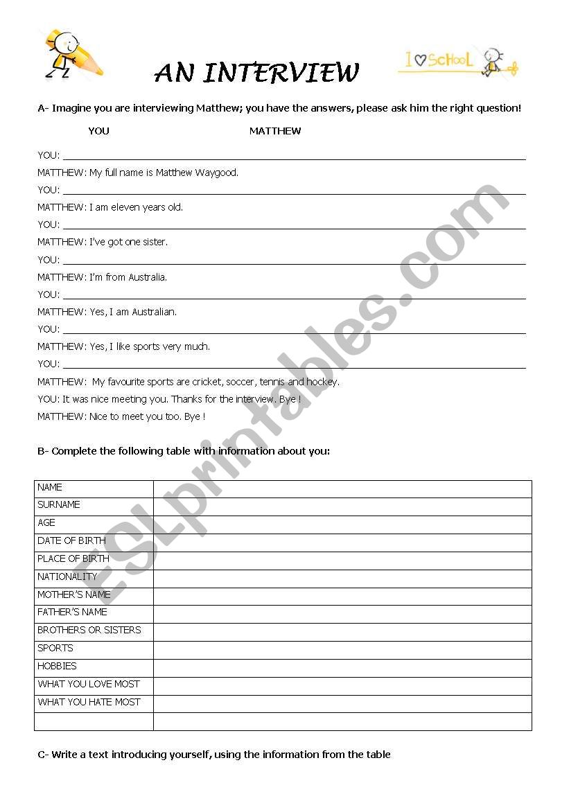 an interview worksheet