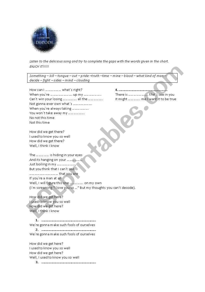 twilight soundtrack worksheet