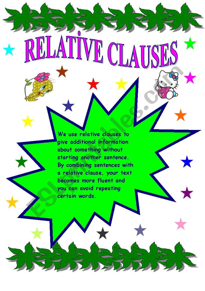 Relative Clauses ESL Worksheet By Sibel2567