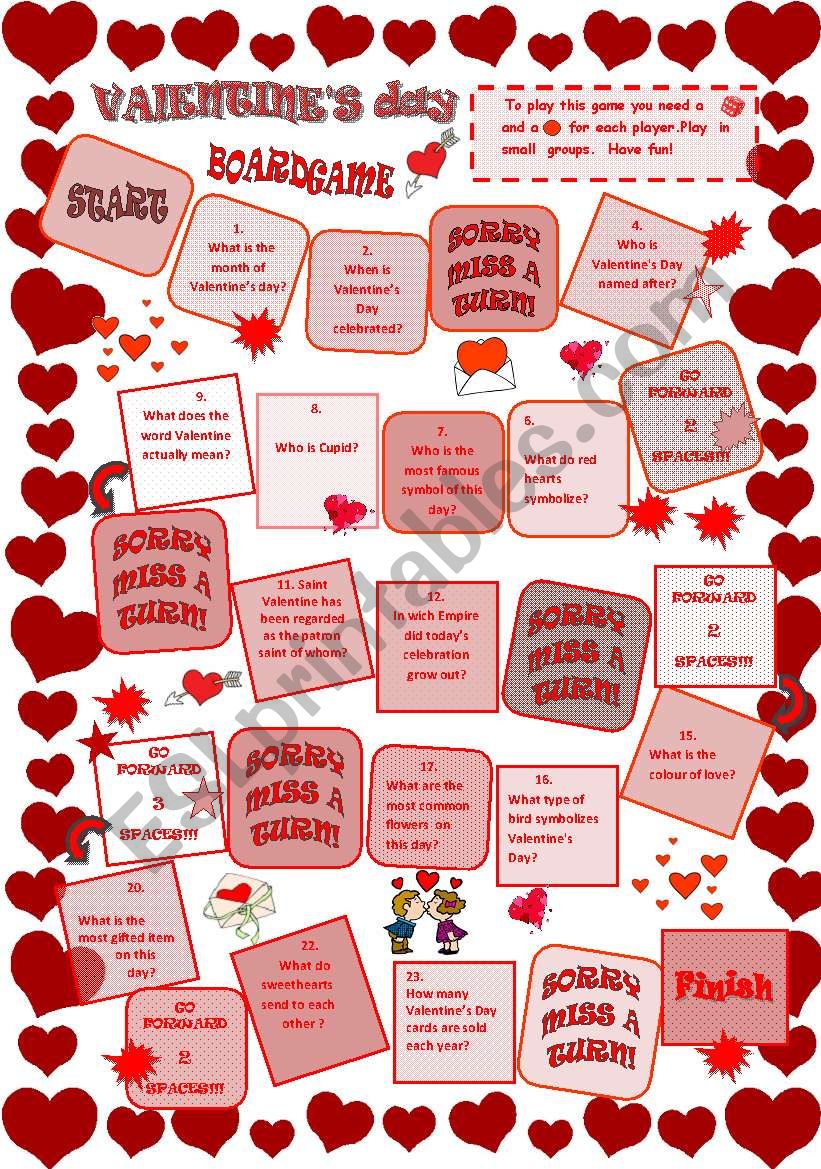 Valentine´s Day Board Game Esl Worksheet By Szilvi 6934