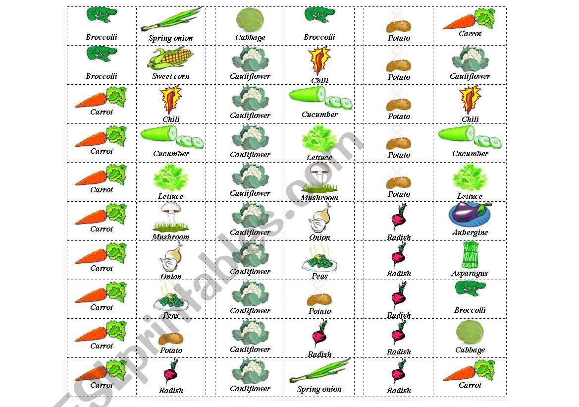 vegetables dominos 3 of 6 worksheet