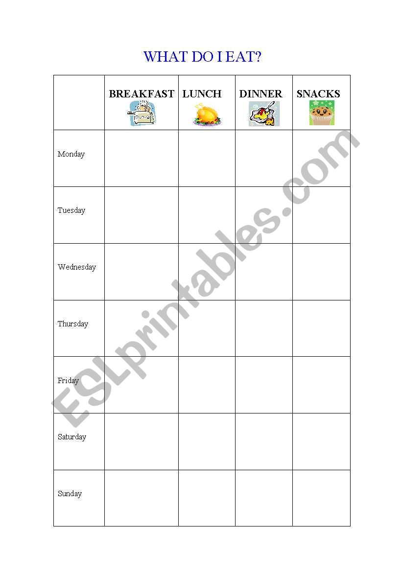 what do I eat in a day? worksheet