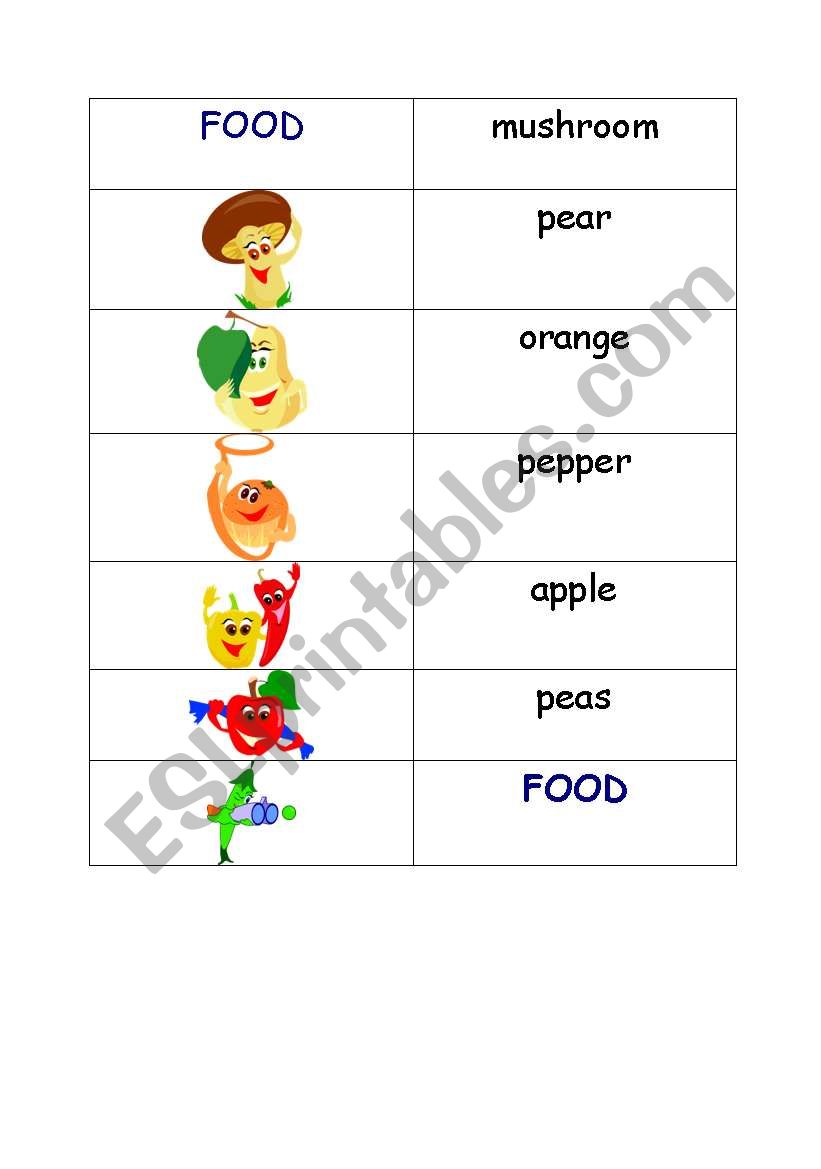 Vegetables and fruit domino worksheet